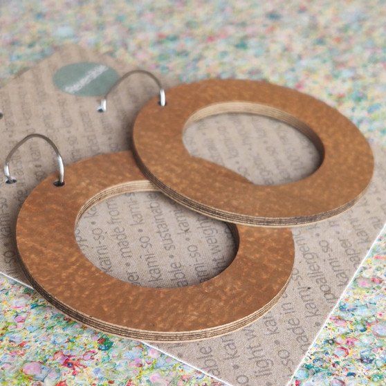 Reversible Circle Recycled Paper Earrings - Light Speckle / Brown