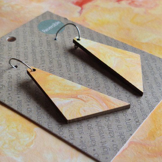 Reversible Triangle Recycled Paper Earrings - Purple & Pink / Orange