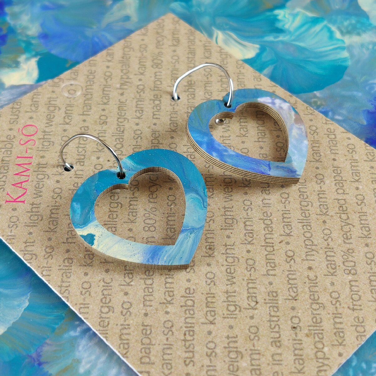 Mini Recycled Paper Earrings - Blue Grey & White