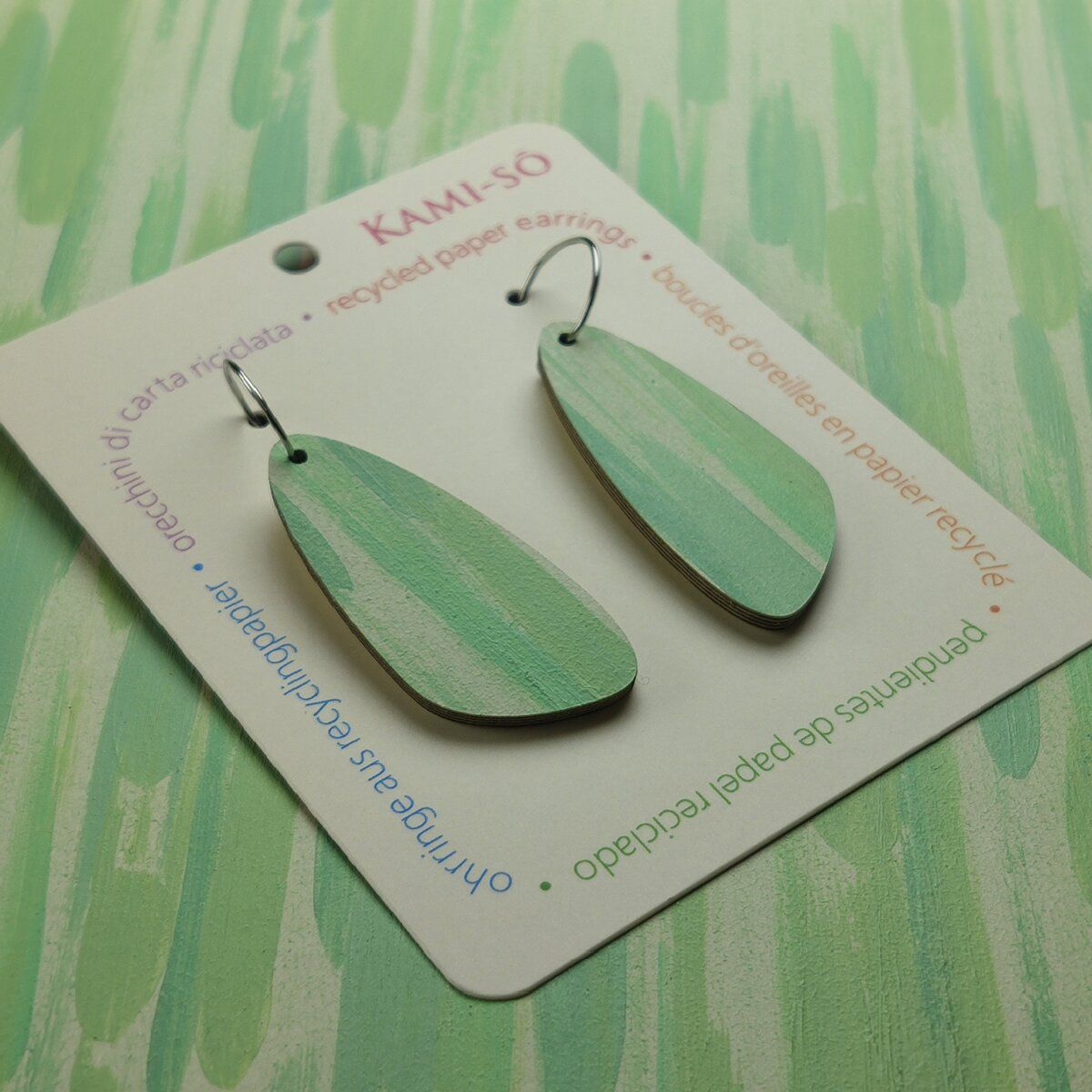 Oval Recycled Paper Earrings - Mint