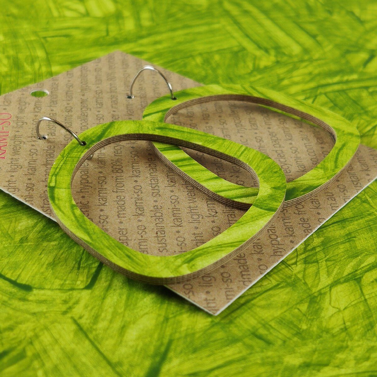 Square Recycled Paper Earrings - Bamboo Green Thick Swipe