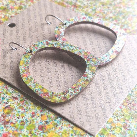 Square Recycled Paper Earrings - Lime Speckle