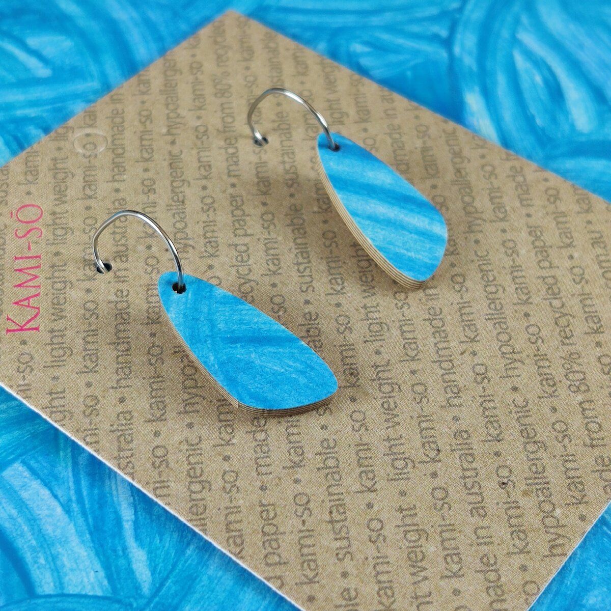 Oval Recycled Paper Earrings - Blue Swipe