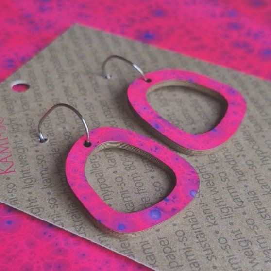 Mini Recycled Paper Earrings - Hot Pink Speckle