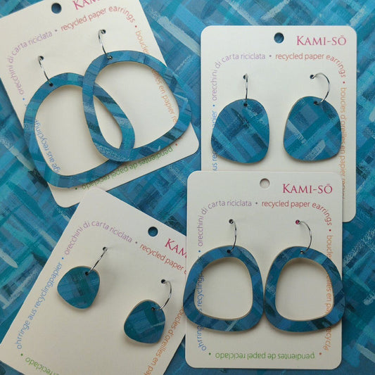 Square Recycled Paper Earrings - Blue & Teal