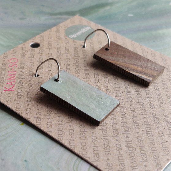 Reversible Rectangle Recycled Paper Earrings - Brown / Grey