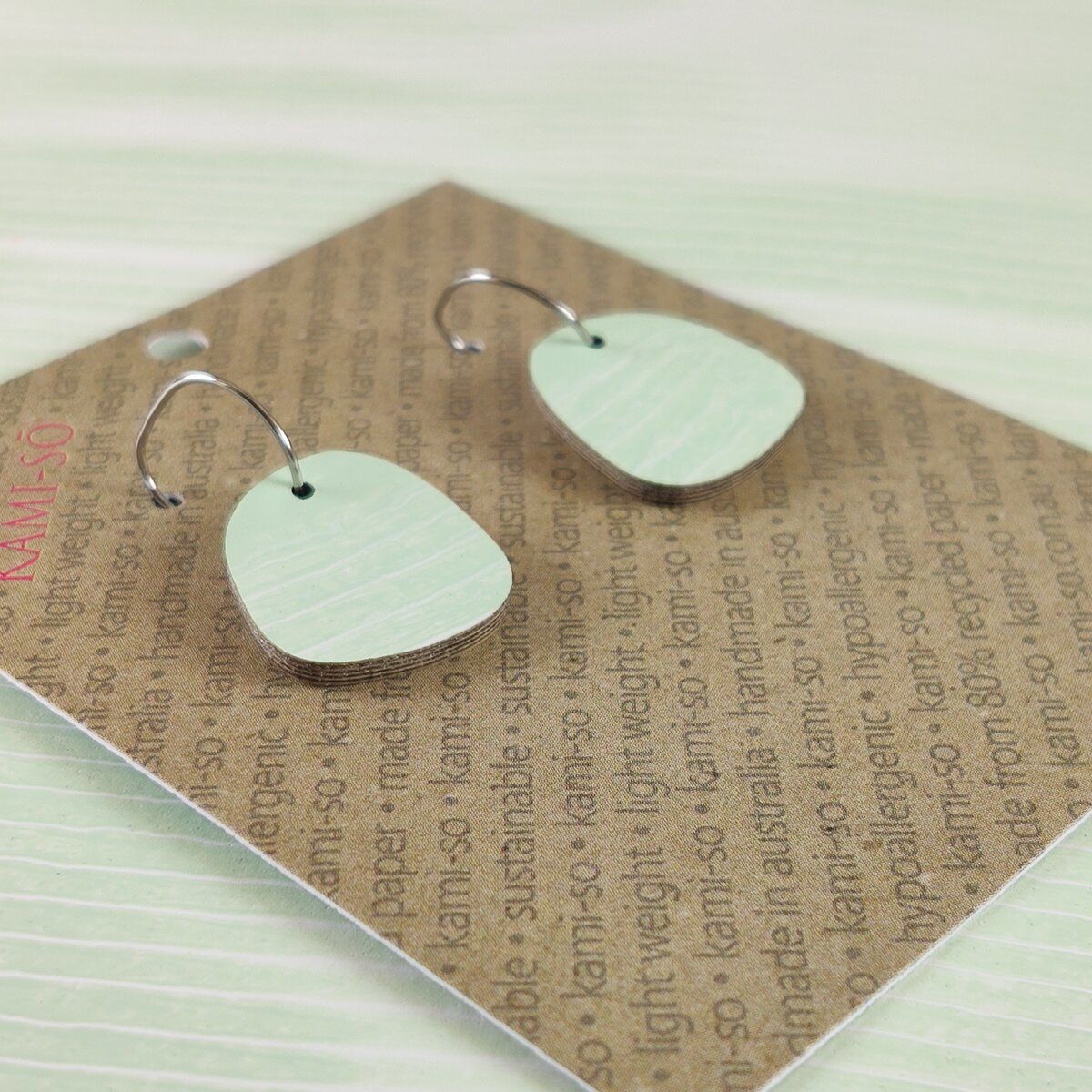 Square Recycled Paper Earrings - Mint & White Stripes