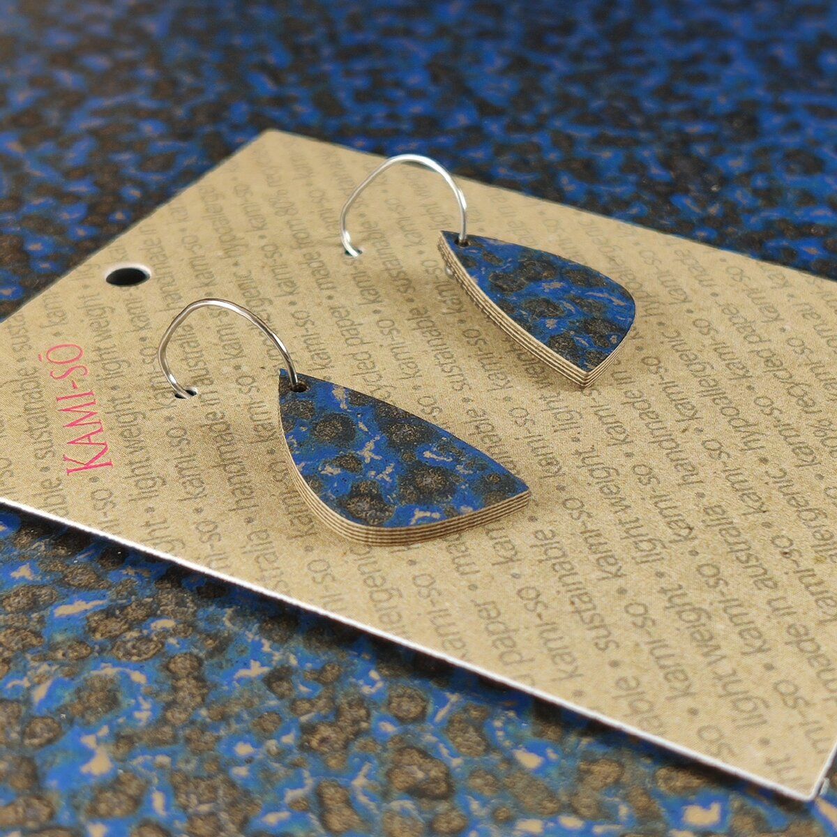 Mini Recycled Paper Earrings - Blue & Gold Fleck