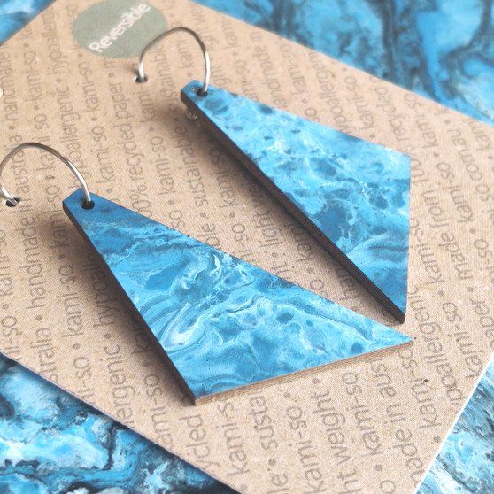 Reversible Triangle Recycled Paper Earrings - Blue / Green