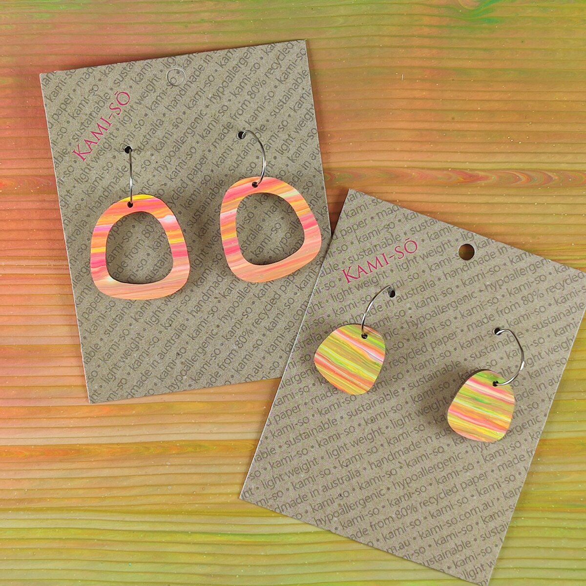 Mini Recycled Paper Earrings - Orange Multicolour Stripe