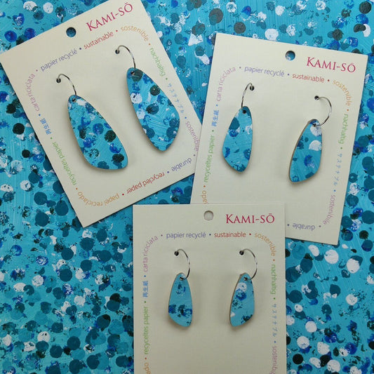 Oval Recycled Paper Earrings - Blue Dots