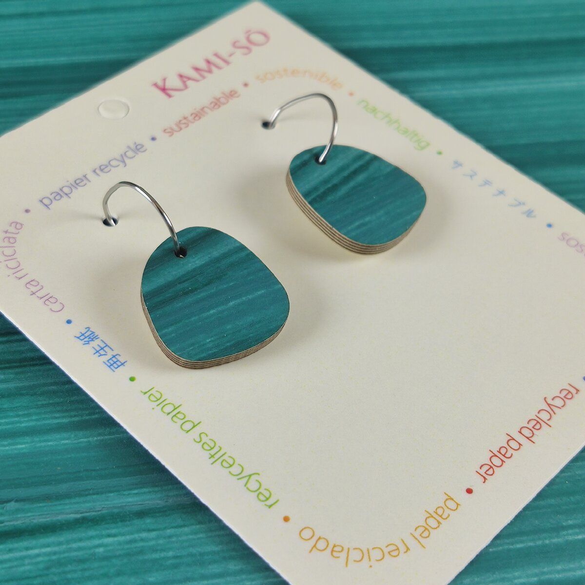 Square Recycled Paper Earrings - Green Stripes
