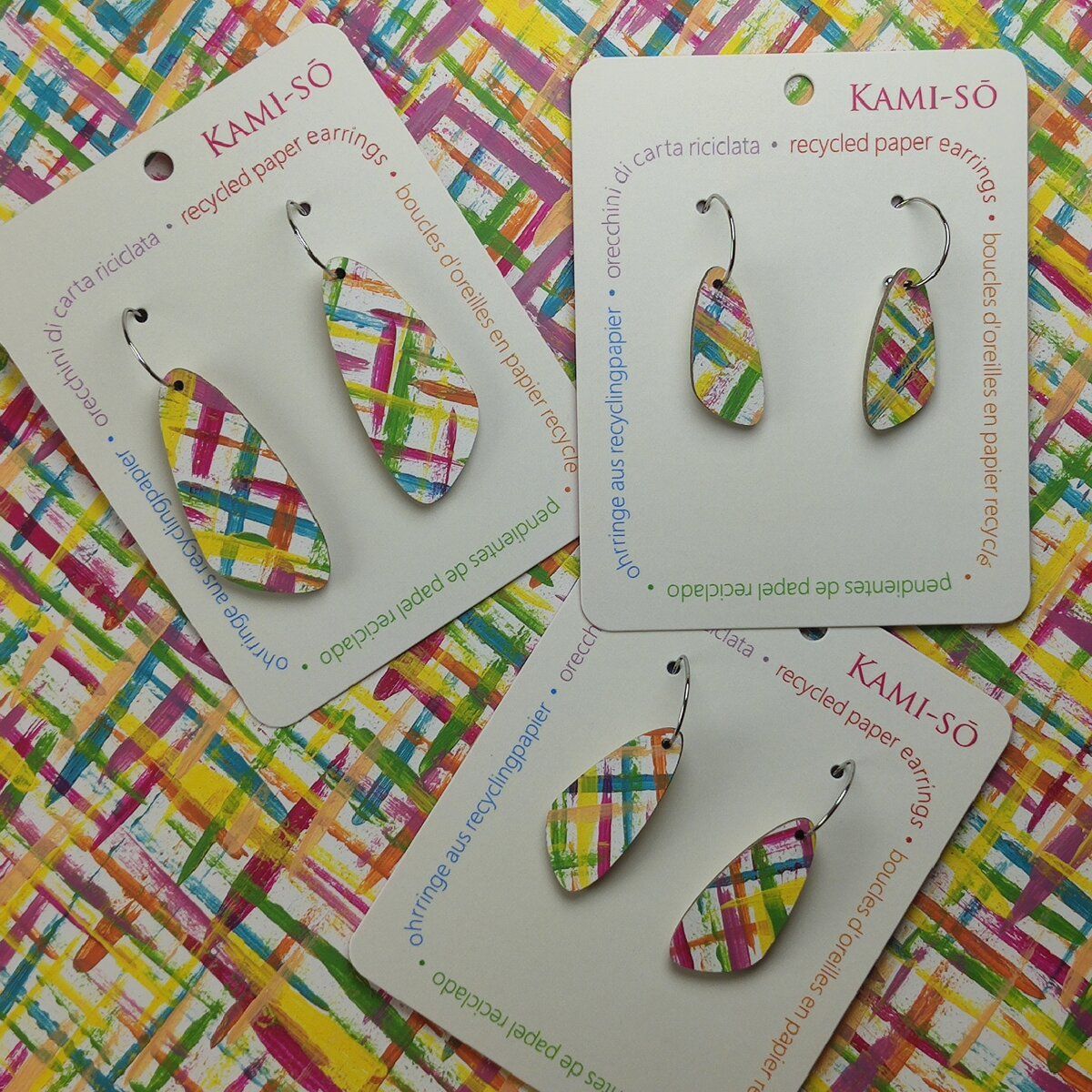 Oval Recycled Paper Earrings - Blue, Plum, Orange & Yellow