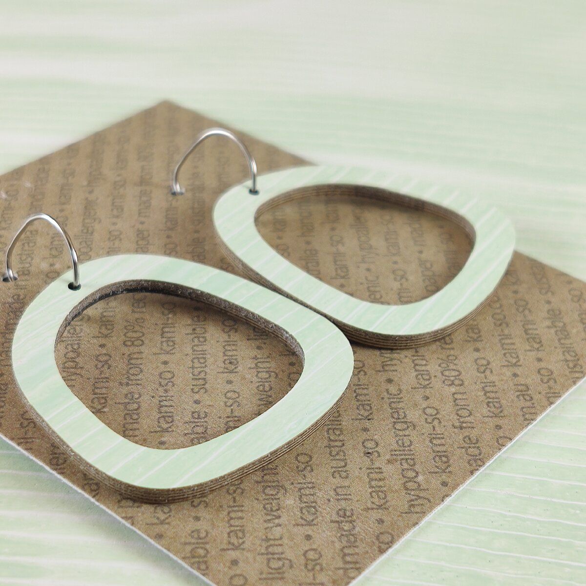 Square Recycled Paper Earrings - Mint & White Stripes
