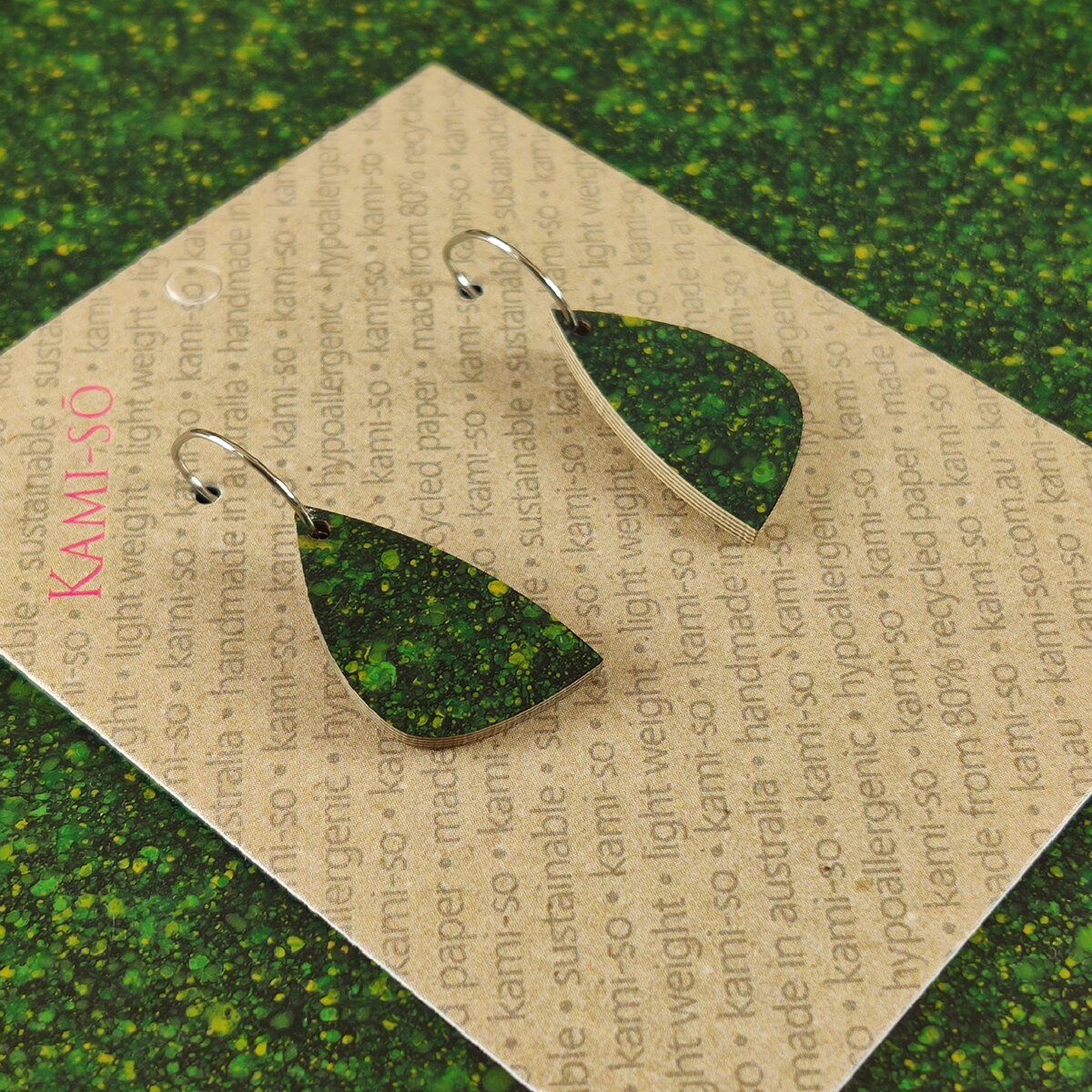 Mini Recycled Paper Earrings - Dark Green Speckle