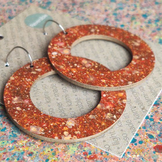 Reversible Circle Recycled Paper Earrings - Gold Multicolour / Speckle