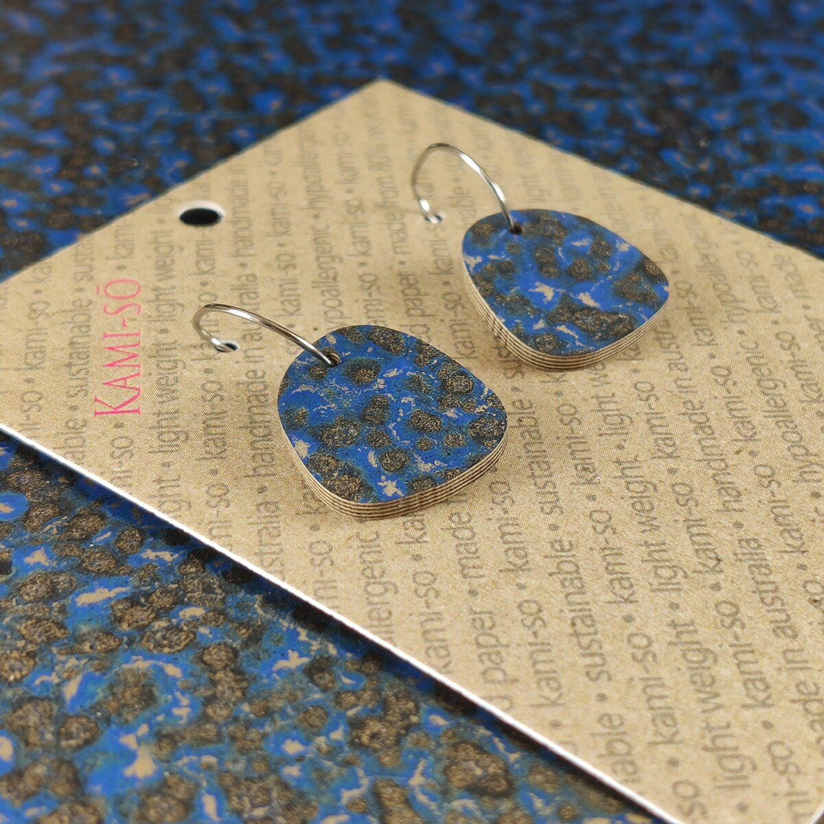 Mini Recycled Paper Earrings - Blue & Gold Fleck