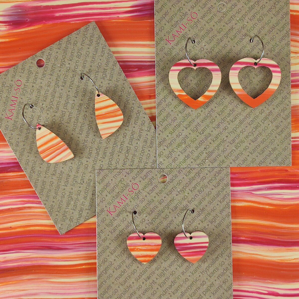 Mini Recycled Paper Earrings - Orange & Magenta Stripe