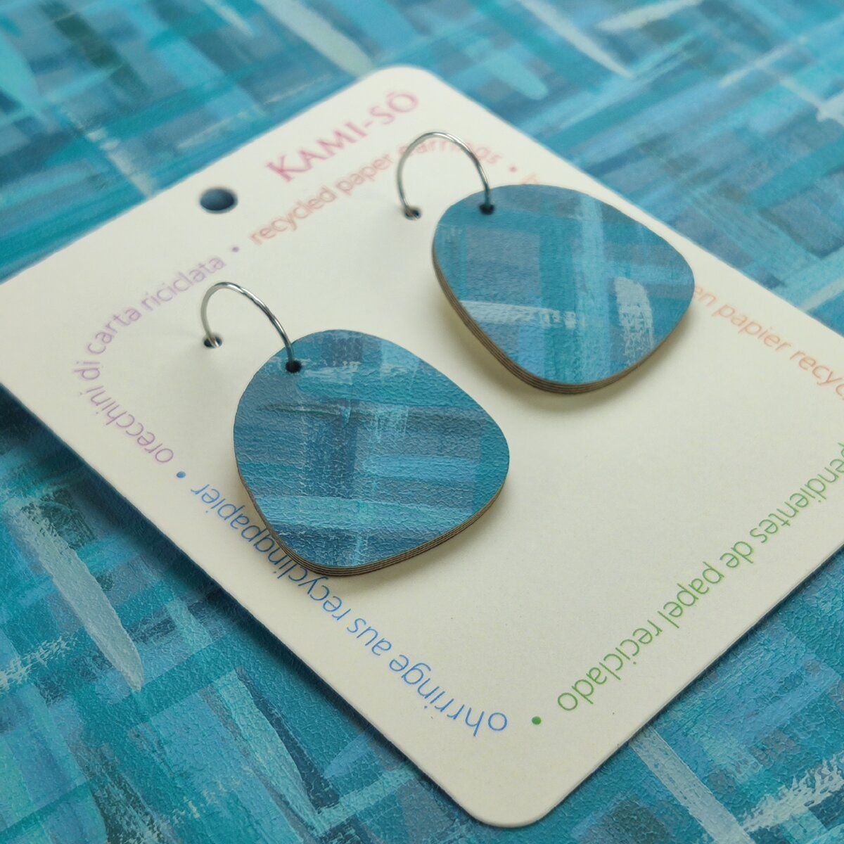 Square Recycled Paper Earrings - Blue & Teal