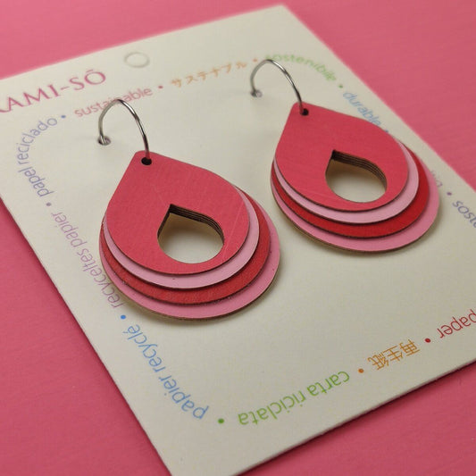 Circle Layered Recycled Paper Earrings - Pink & Red