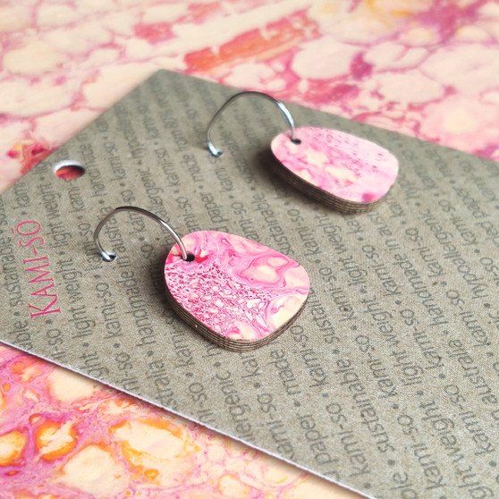 Square Recycled Paper Earrings - Apricot & Pink