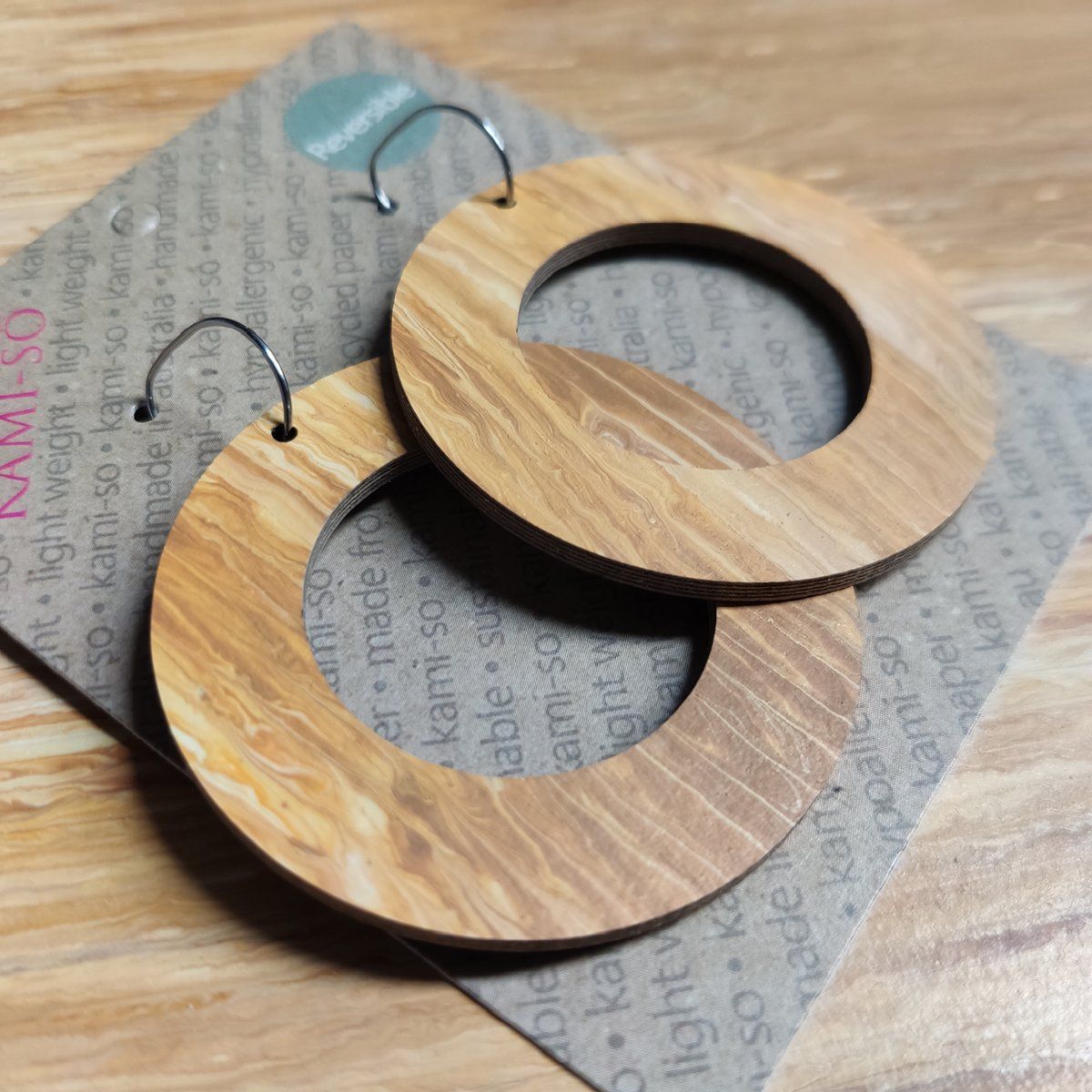 Reversible Circle Recycled Paper Earrings - Multicolour / Light Brown