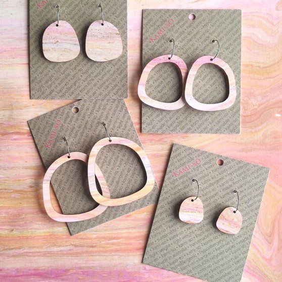 Square Recycled Paper Earrings - Pale Pink, Tan & Apricot