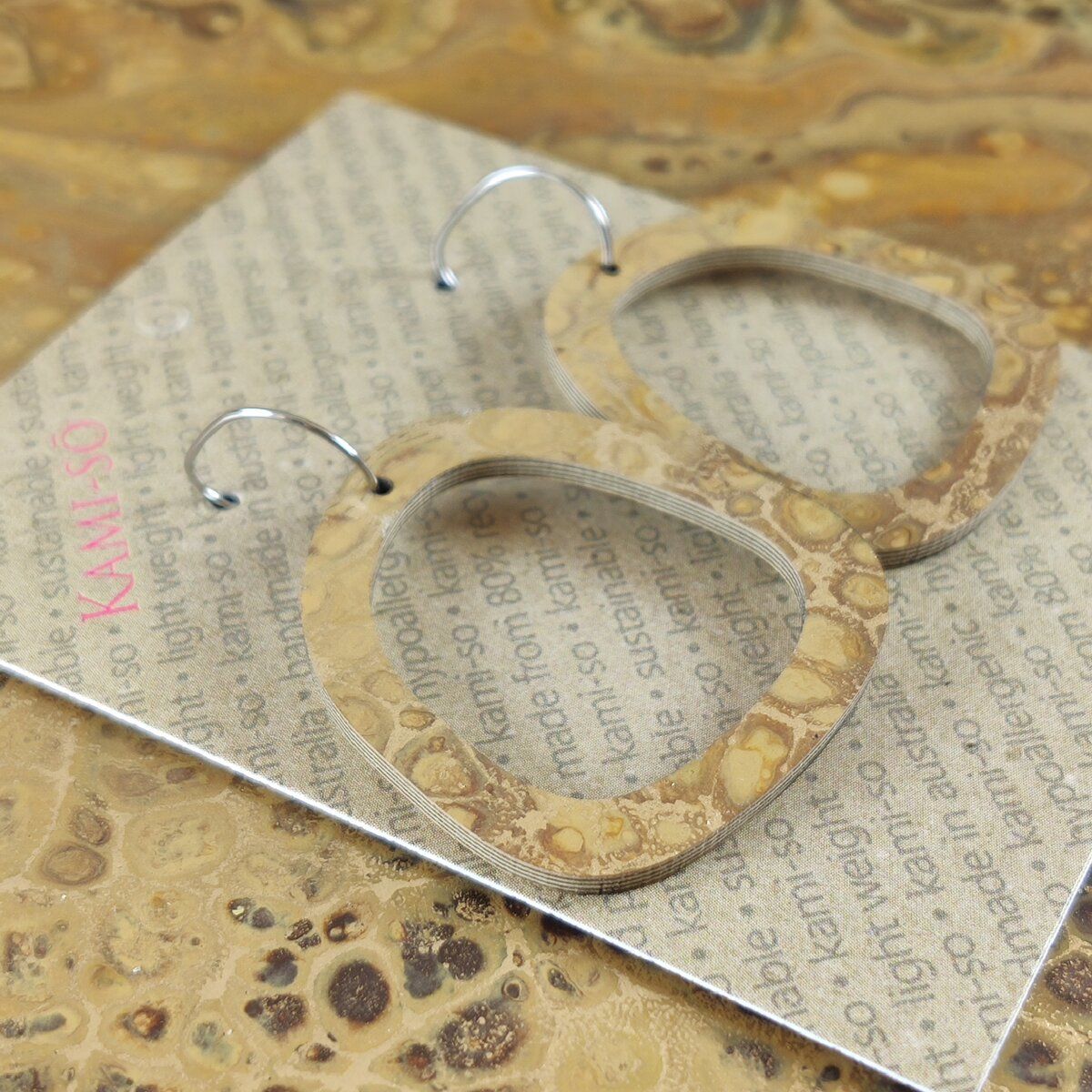 Square Recycled Paper Earrings - Latte & Gold Crackle