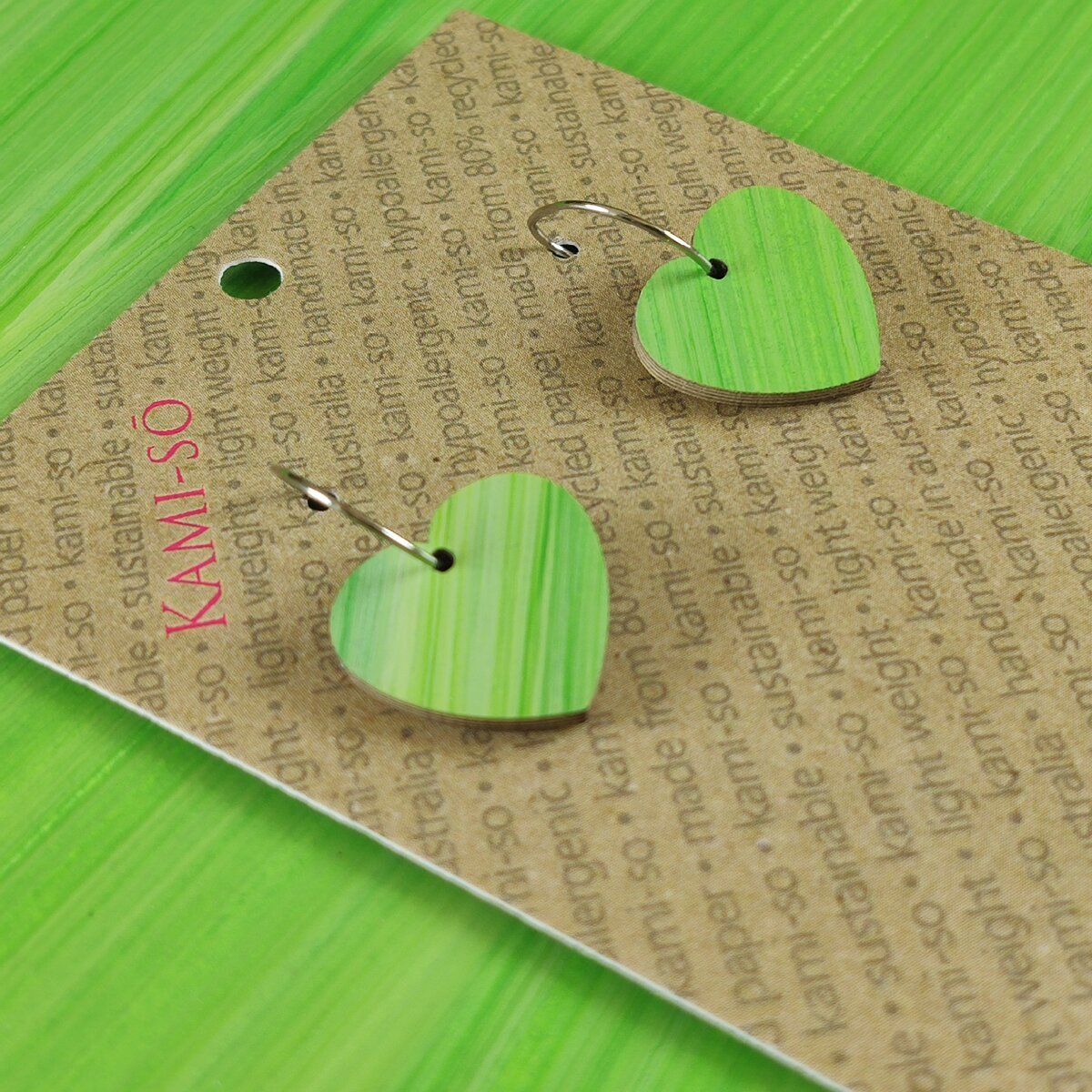 Mini Recycled Paper Earrings - Light Green Stripe