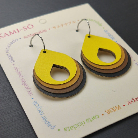 Circle Layered Recycled Paper Earrings - Yellow, Brown & Black