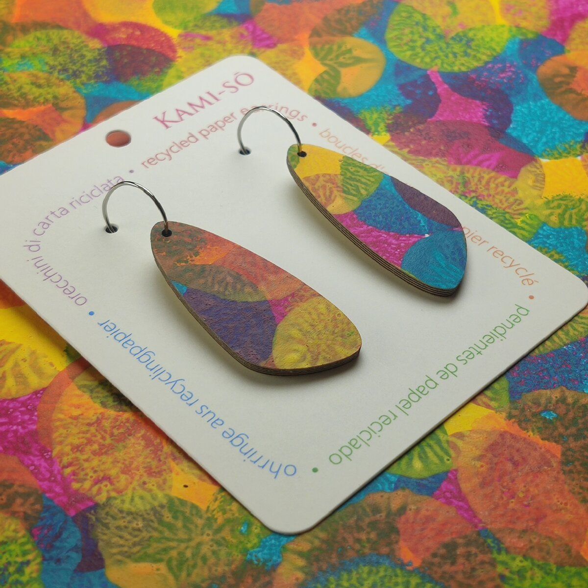Oval Recycled Paper Earrings - Bright Multicolour