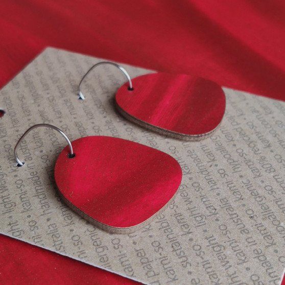 Square Recycled Paper Earrings - Dark Red & Gold