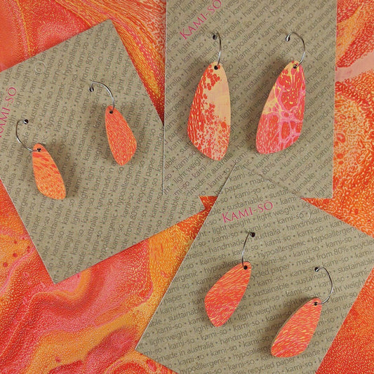 Oval Recycled Paper Earrings - Orange & Gold