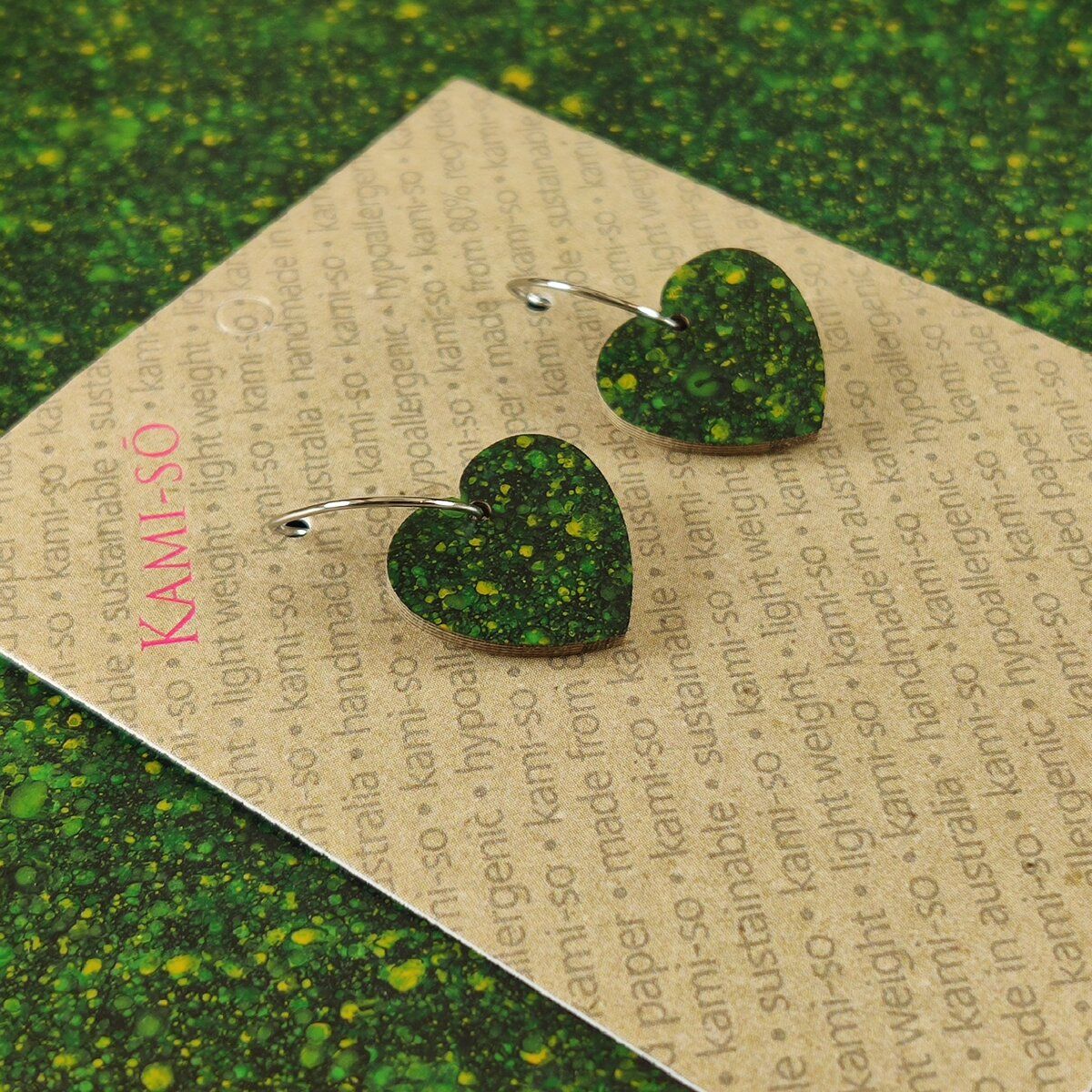 Mini Recycled Paper Earrings - Dark Green Speckle