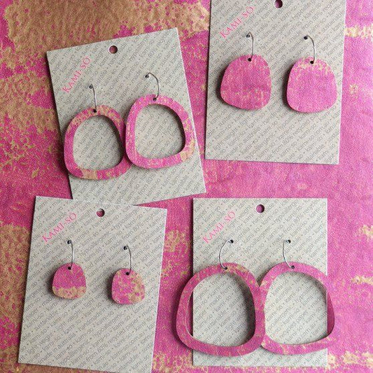 Square Recycled Paper Earrings - Magenta & Gold