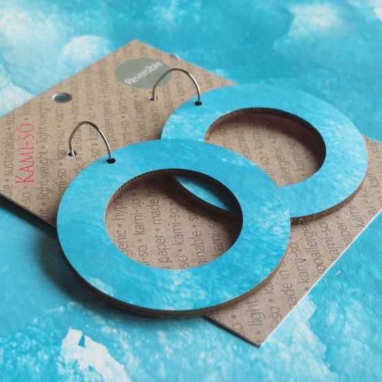 Reversible Circle Recycled Paper Earrings - Pink / Blue