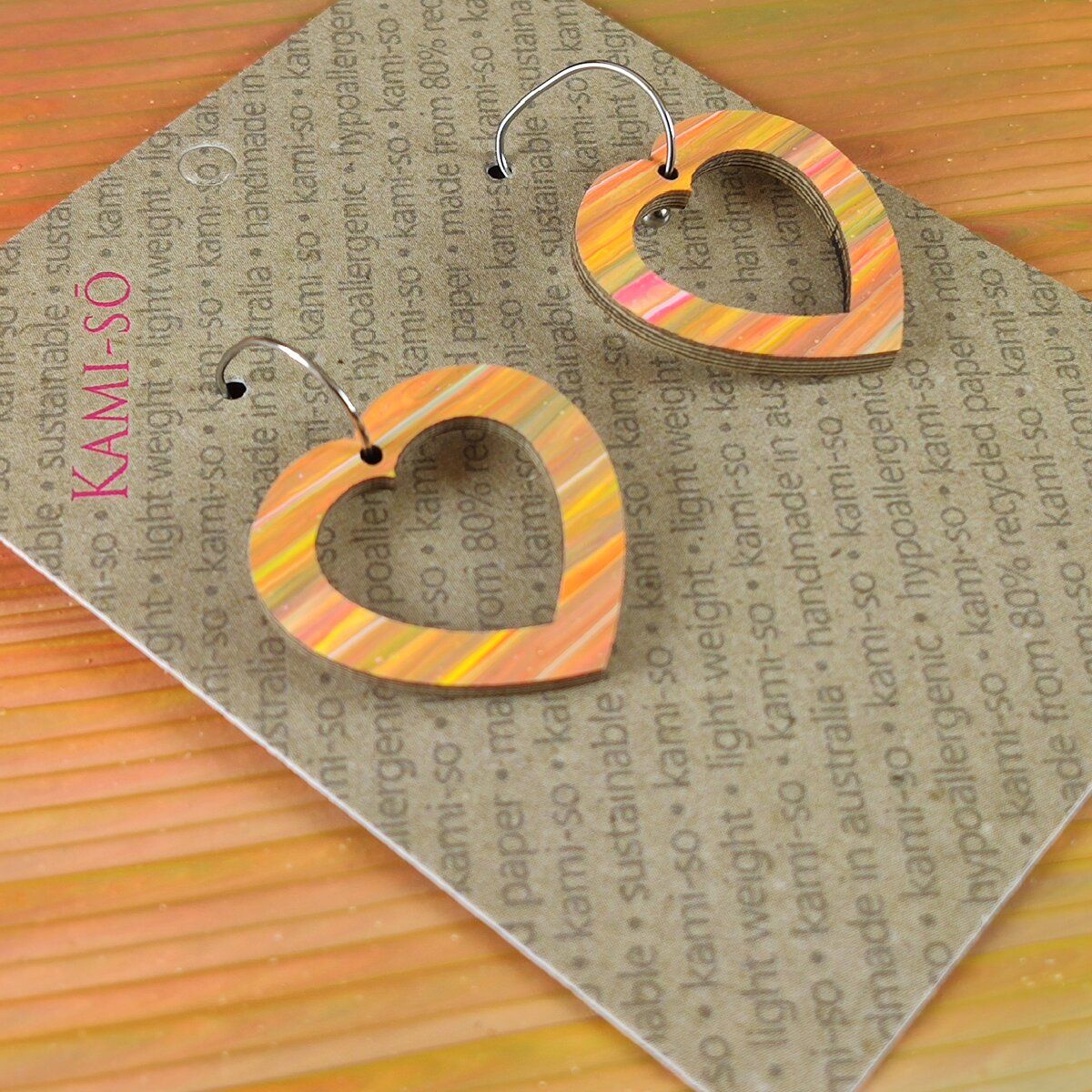 Mini Recycled Paper Earrings - Orange Multicolour Stripe