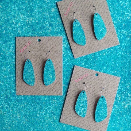 Oval Recycled Paper Earrings - Teal Blue Speckle