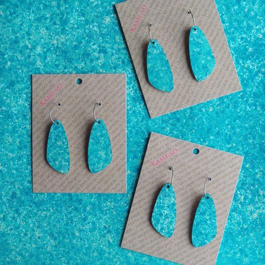 Oval Recycled Paper Earrings - Teal Blue Speckle
