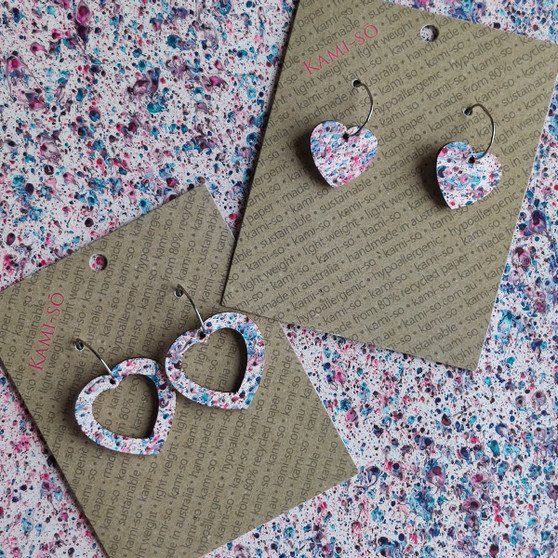 Mini Recycled Paper Earrings - Cream, Pink & Blue Speckle