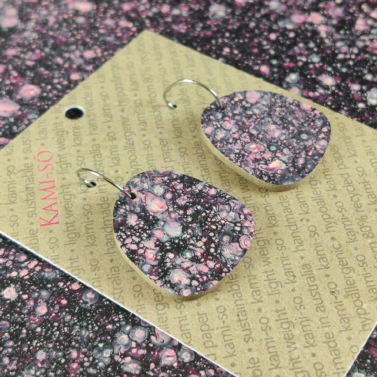 Square Recycled Paper Earrings - Dark Purple Speckle