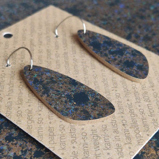 Oval Recycled Paper Earrings - Navy & Gold