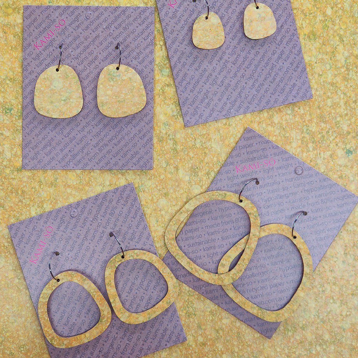 Square Recycled Paper Earrings - Mustard Speckle