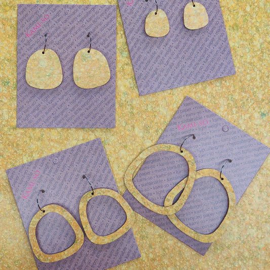 Square Recycled Paper Earrings - Mustard Speckle