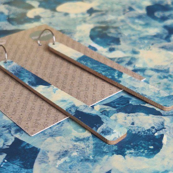 Reversible Paddle Recycled Paper Earrings - Blue & White / Brown