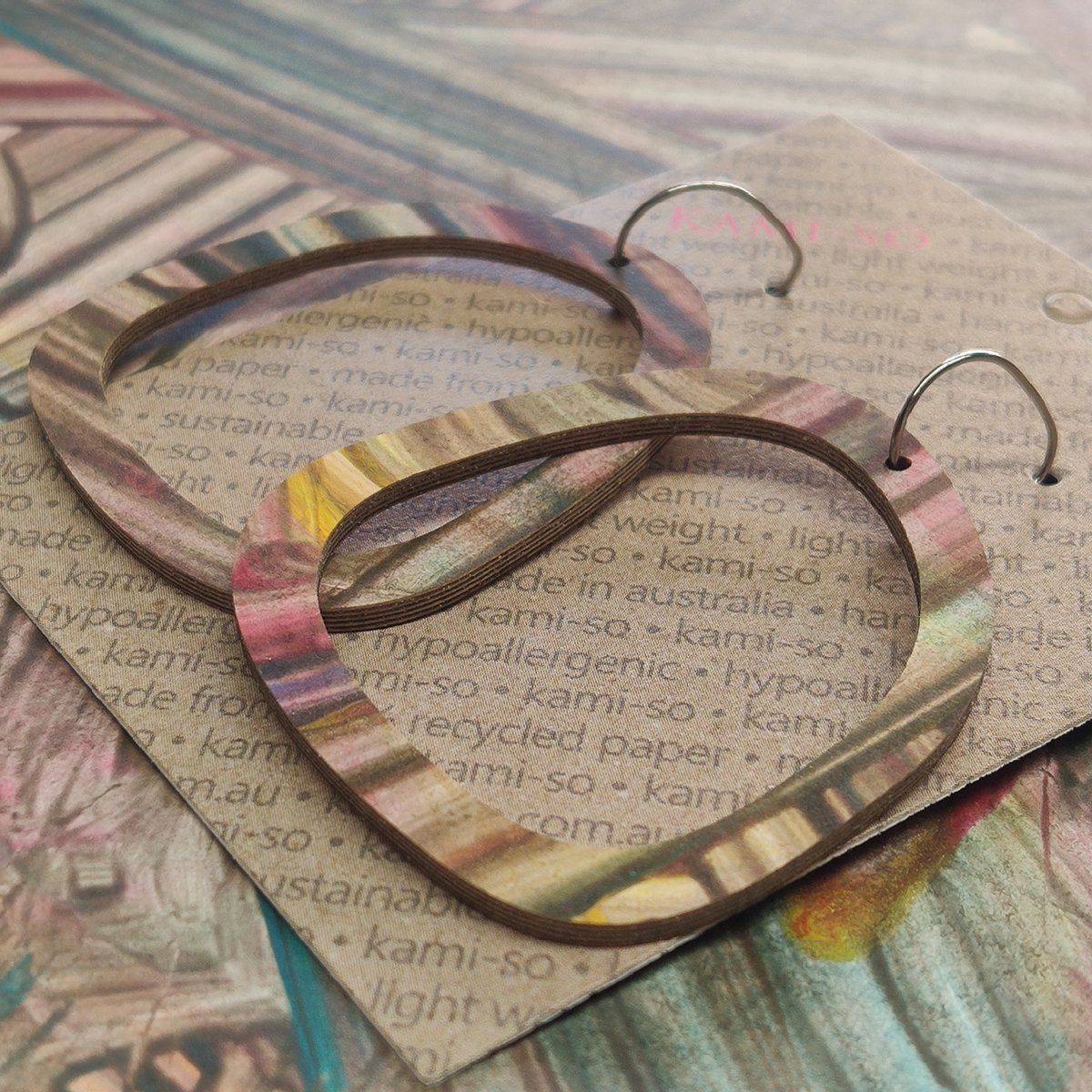 Square Recycled Paper Earrings - Earthy Thick Swipe