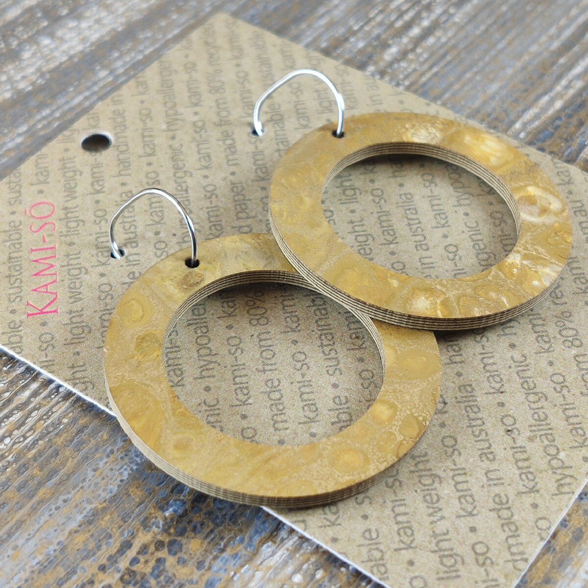 Reversible Circle Recycled Paper Earrings - Grey & Gold / Latte