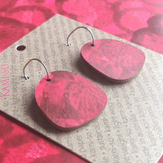 Square Recycled Paper Earrings - Dark Red