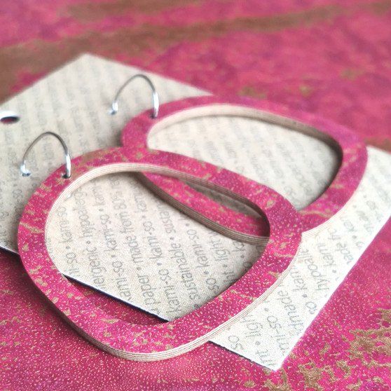 Square Recycled Paper Earrings - Magenta & Gold
