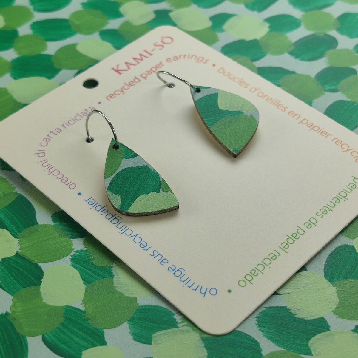 Mini Recycled Paper Earrings - Green